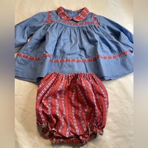 Vintage Blue and Red Baby Dress Set